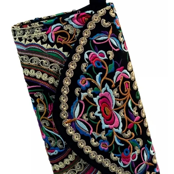 Embroidered Floral Print Zipper Money Coin Wallet Purse Multicolor Artsy - Picture 7 of 10